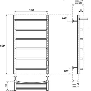 Полотенцесушитель электрический Point П5 500x800 с полкой, диммер справа, черный (PN04858PB) в Москвe