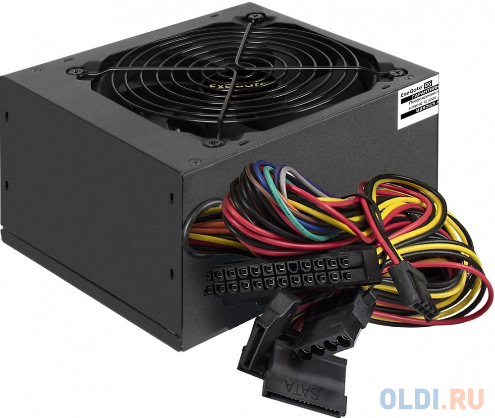 Блок питания 600W ExeGate 600PPE (ATX, APFC, SC, КПД 80% (80 PLUS), 12cm fan, 24pin, (4+4)pin, PCIe, 5xSATA, 3xIDE, FDD, black, кабель 220V с защитой