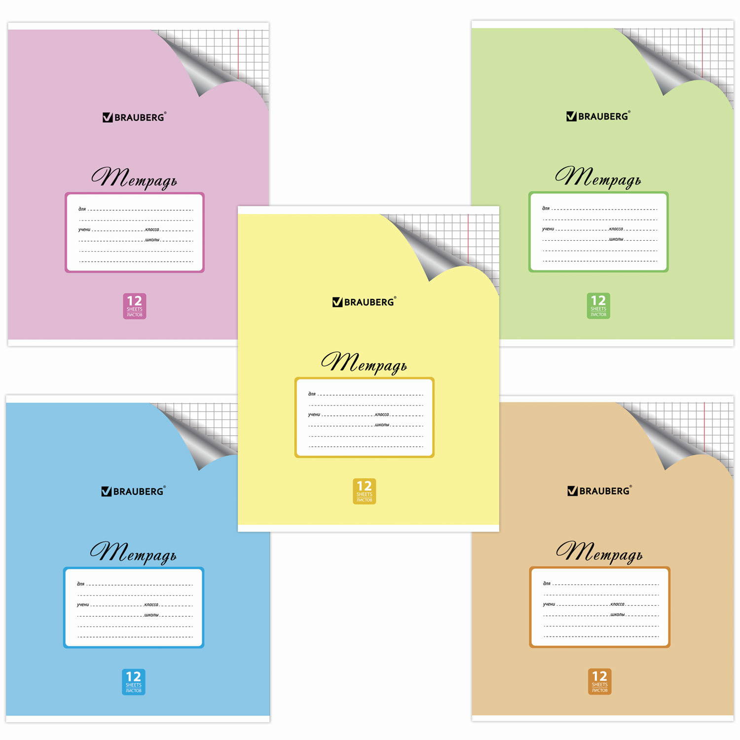 Тетрадь 12 л. BRAUBERG ЭКО, клетка, обложка офсет, ПАСТЕЛЬНАЯ С УГОЛКОМ, 104503, (80 шт.)