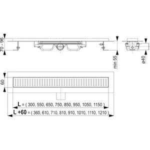 Душевой лоток AlcaPlast APZ101 Low горизонтальный сток (APZ101-1050)