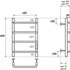 Полотенцесушитель электрический Point П4 400x600 диммер справа, черный (PN08846B)