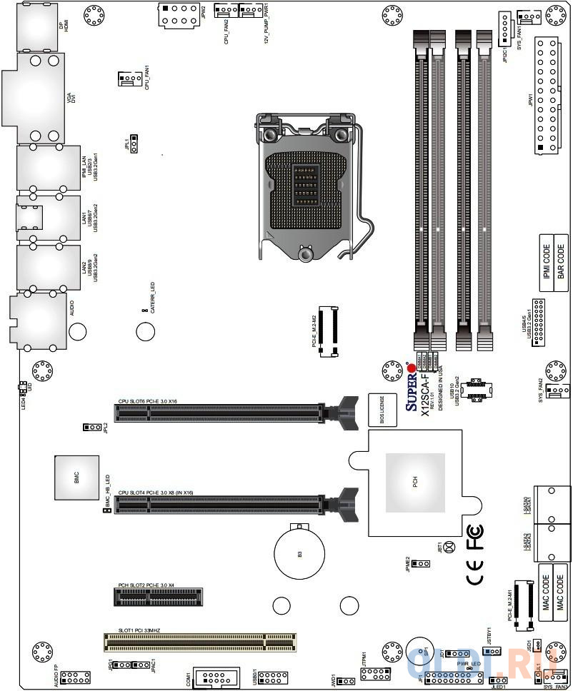 Материнская плата Supermicro MBD-X12SCA-F-O Socket 1200 W480 4xDDR4 2xPCI-E 16x 1xPCI-E 4x 4 ATX Retail в Москвe