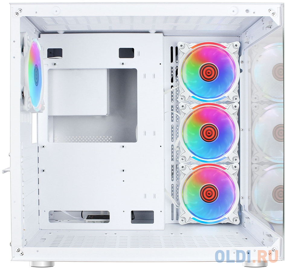 Ginzzu V590 RGB подсветка, контроллер CRC10, 4* 12RW6 FAN 12CM RGB, закаленное стекло 1*USB 3.0,1*USB 2.0, AU Белый AT в Москвe