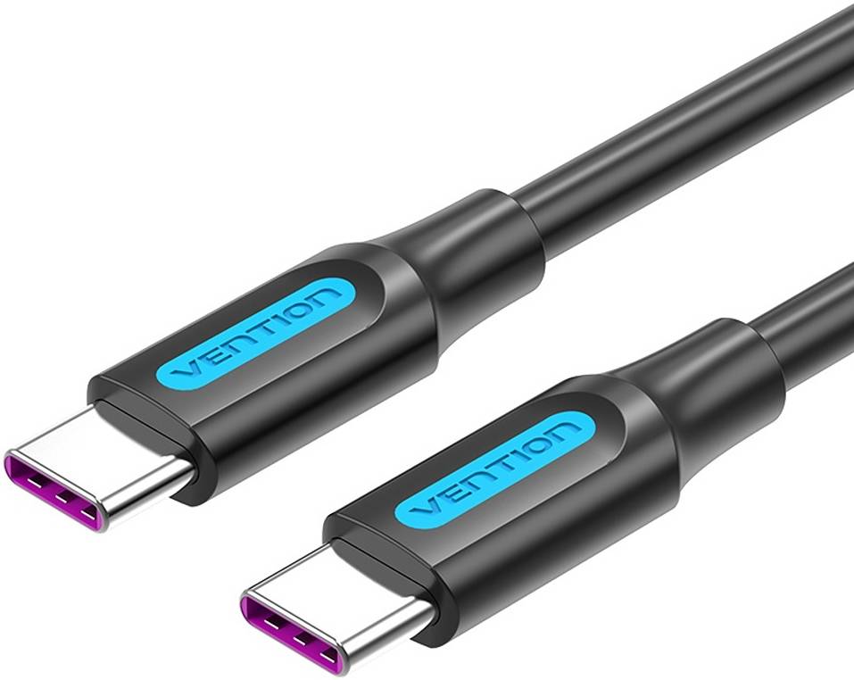 Кабель USB Type-C-USB Type-C, быстрая зарядка, 5А, 100 Вт, 50 см, черный, Vention (COTBD)