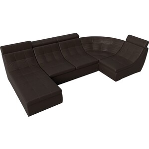 П-образный модульный диван Лига Диванов Холидей Люкс экокожа коричневый