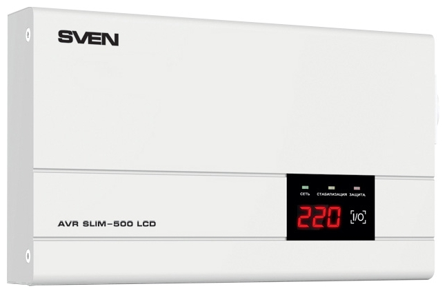 Стабилизатор напряжения Sven AVR SLIM 500, 500 VA, 400 Вт, EURO, белый