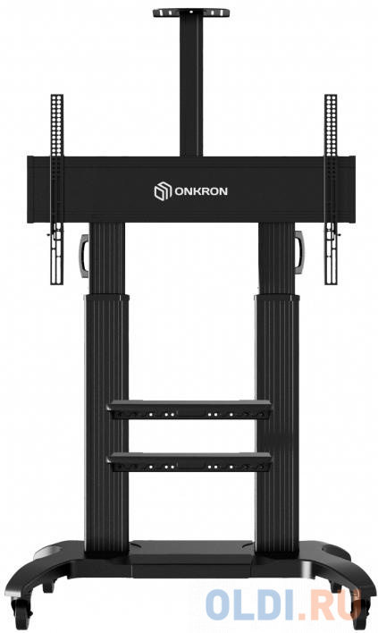 Мобильная стойка ONKRON на 1 ТВ/ 60-100" от 200х200 до 1000х600, макс нагр 136,4кг, высота 1400-1725мм, кабель-канал, 2 регулируемые полки, черна в Москвe