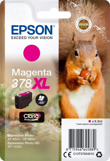 Картридж струйный Epson 378XL (C13T37934020), пурпурный, оригинальный, объем 9.3мл, ресурс 500 страниц, для Expression Photo XP-8500/XP-8505, HD XP-15000