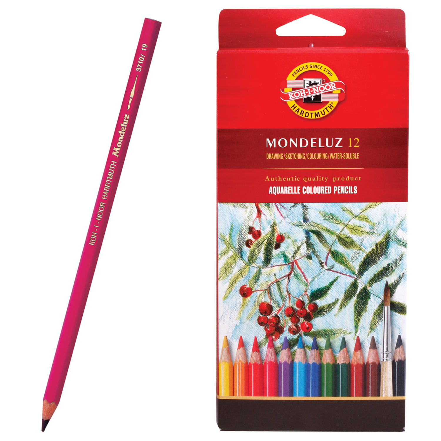 Карандаши цветные акварельные художественные KOH-I-NOOR Mondeluz, 12 цветов, 3,8 мм, заточенные, европодвес, 3716012001KSRU