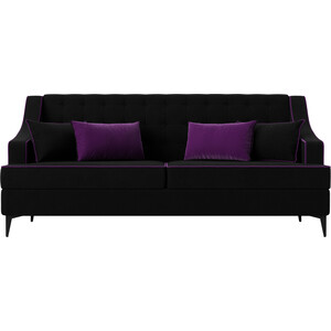Прямой диван Лига Диванов Марк микровельвет черный\фиолетовый (111910)