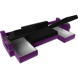 П-образный диван АртМебель Меркурий вельвет черный/фиолетовый
