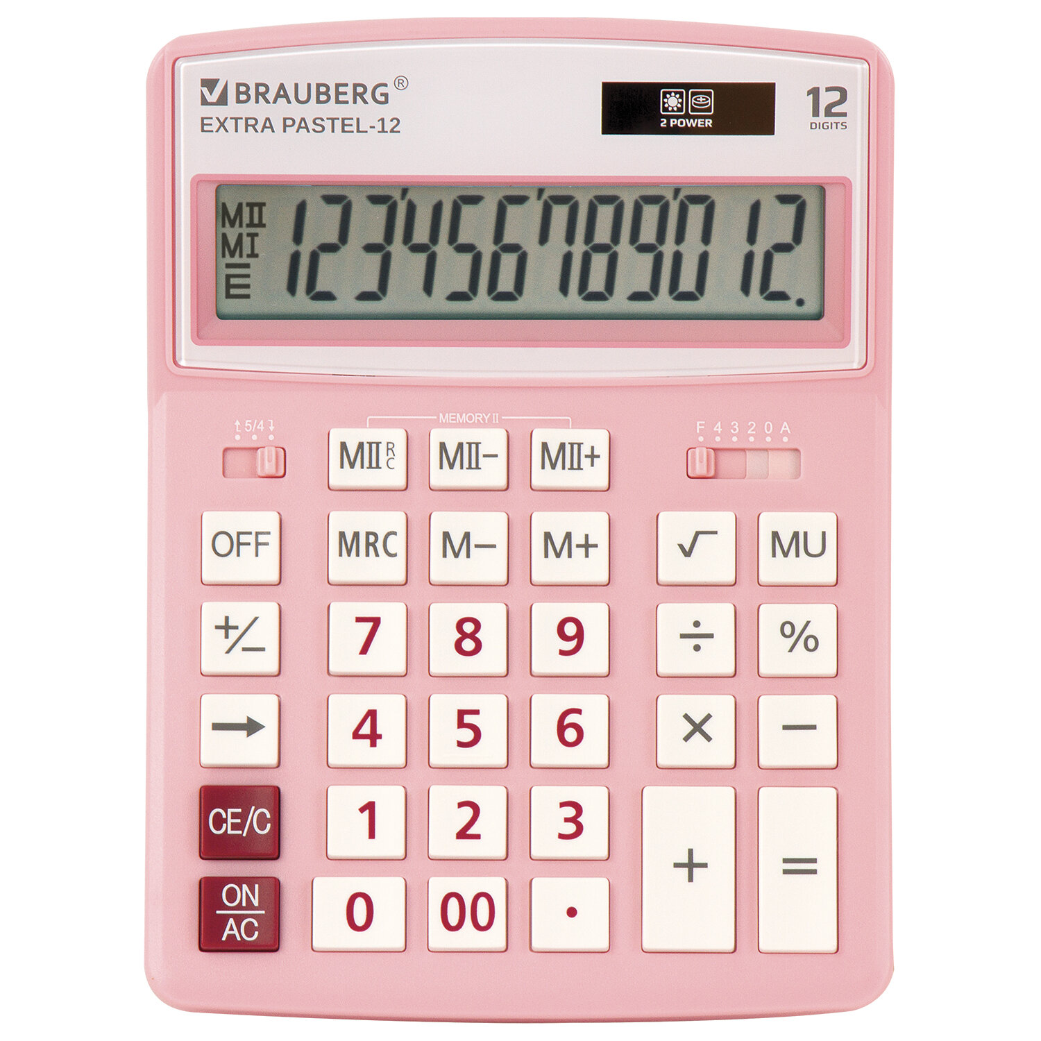 Калькулятор настольный BRAUBERG Extra PASTEL-12-PK, 12-разрядный, однострочный экран, розовый (250487)