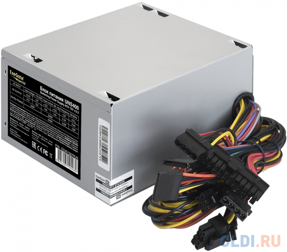 Блок питания 400W ExeGate UNS400 (ATX, PC, 12cm fan, 24pin, 4pin, 3xSATA, 2xIDE, FDD, кабель 220V в комплекте)