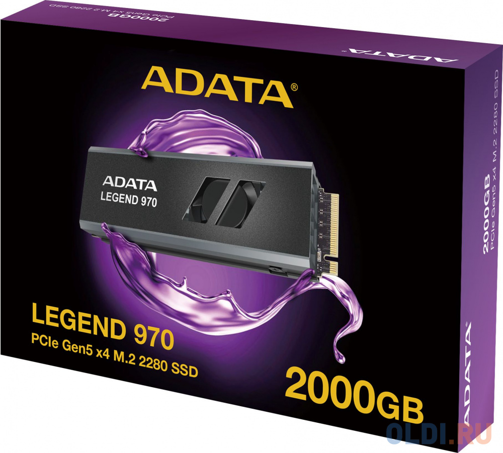 Твердотельный накопитель/ ADATA SSD LEGEND 970, 2000GB, M.2(22x80mm), NVMe 2.0, PCIe 5.0 x4, 3D NAND, R/W 10000/10000MB/s, IOPs 1 400 000/1 400 000, T