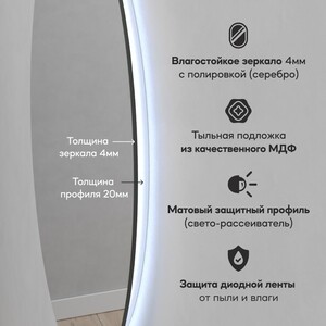 Безрамное зеркало с холодной подсветкой Genglass Rauntel NF LED M GGL-03-M-6000-2