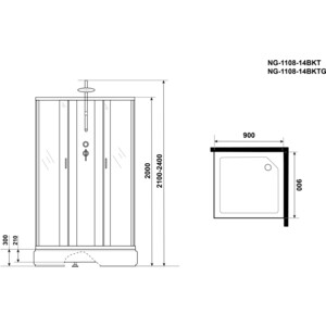 Душевая кабина Niagara NG-1108-14BKTG 90х90х210-240 в Москвe