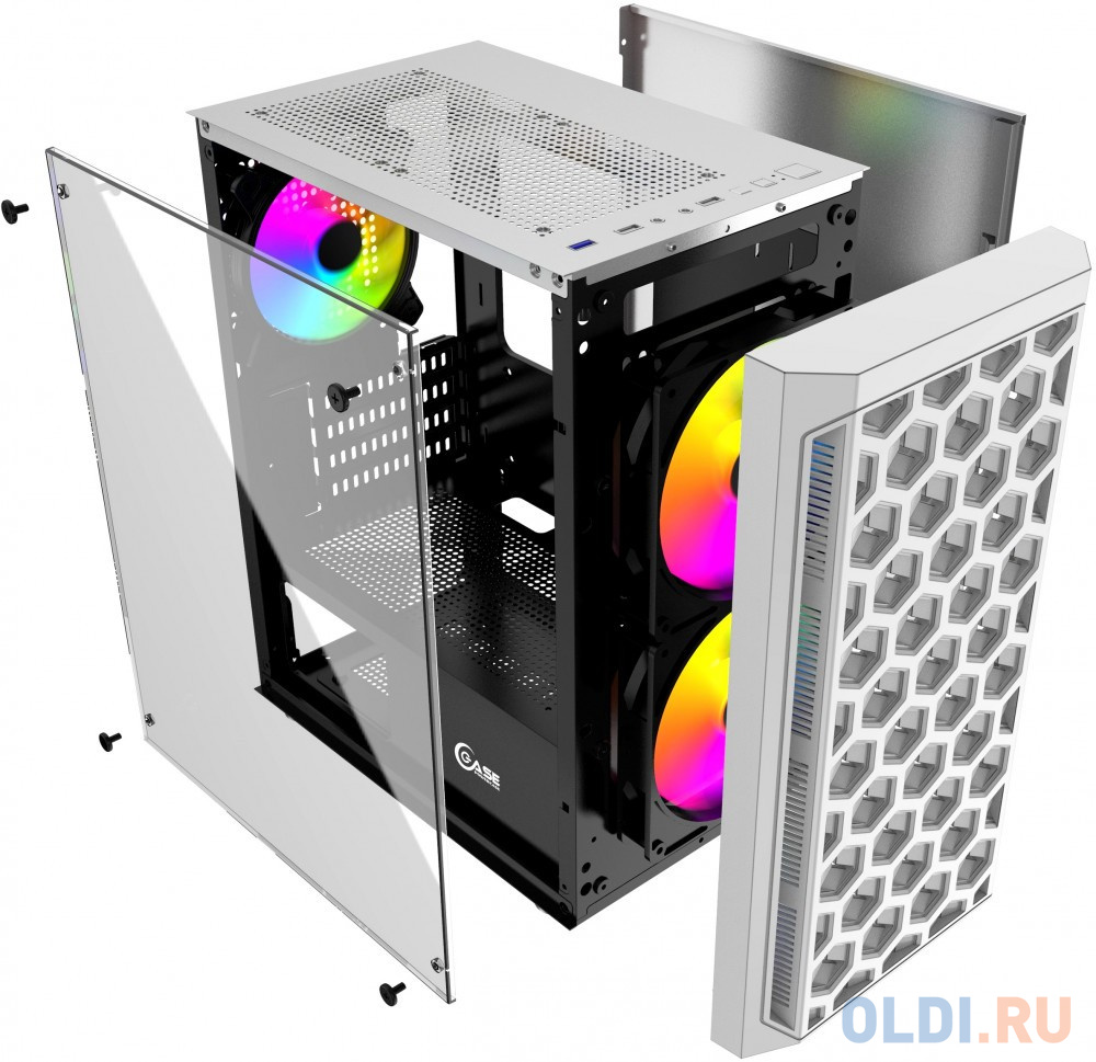 Корпус Powercase Mistral Micro T3W, Tempered Glass, Mesh, 2x 140mm + 1х 120mm 5-color fan, белый, mATX  (CMIMTW-L3)