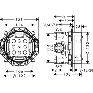 Термостат для ванны Hansgrohe Ecostat S iBox Universal с механизмом (15758000, 01800180)