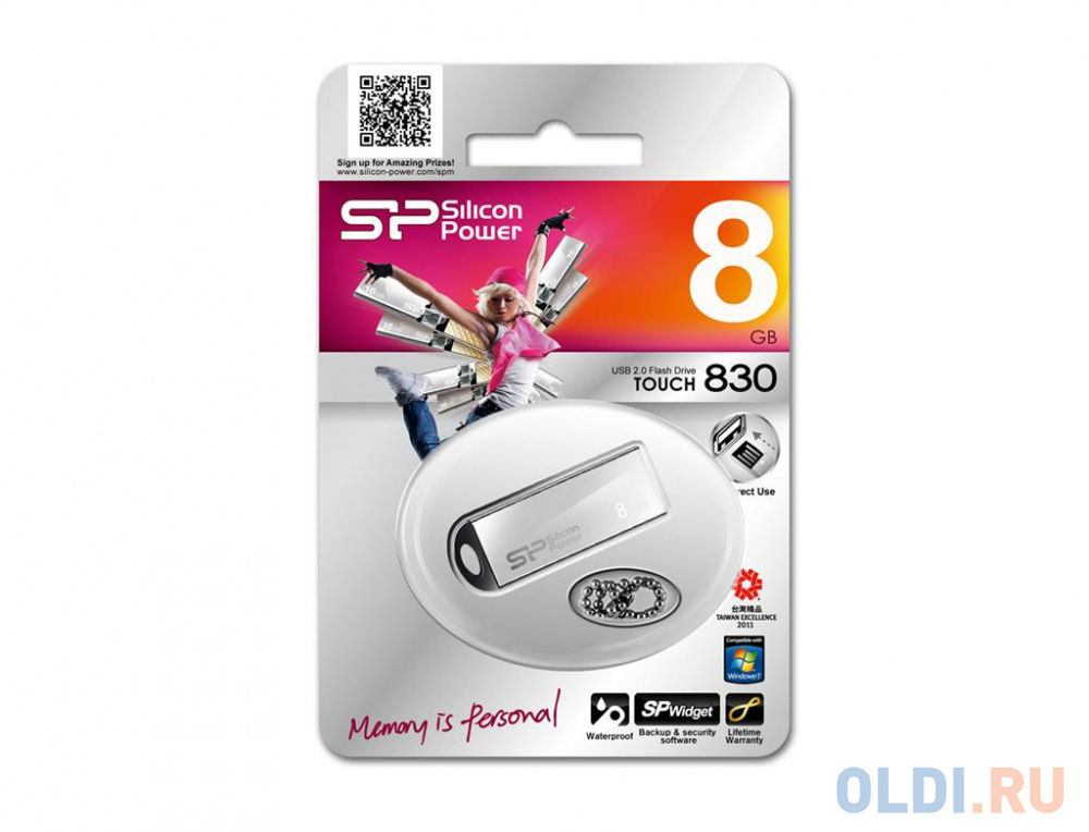 Внешний накопитель 8GB USB Drive <USB 2.0> Silicon Power Touch 830 Silver (SP008GBUF2830V1S)