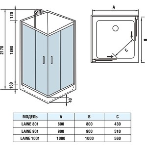 Душевая кабина WeltWasser WW500 Laine 1001 без крыши 90х90х217 (10000003260)