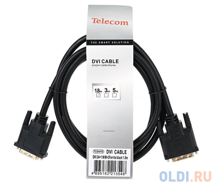 Кабель DVI-D--DVI-D Dual link 25M/25M, экран, феррит.кольца, 1.8м Telecom <TCG441D-1.8M