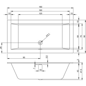 Акриловая ванна Riho Rething Cubic Fall 180x90 заполнение через перелив (B107013005)