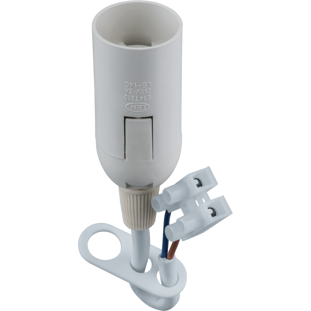 Патрон пластиковый Navigator NLH-P-F-WH-E14-TB для светодиодных/накаливания/энергосберегающих ламп, с проводом и КЗВ, белый (20605)