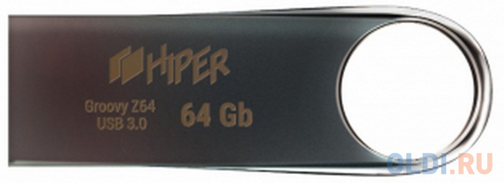 Флэш-драйв 64GB USB 3.0, Groovy Z,сплав цинка, цвет титан, Hiper в Москвe