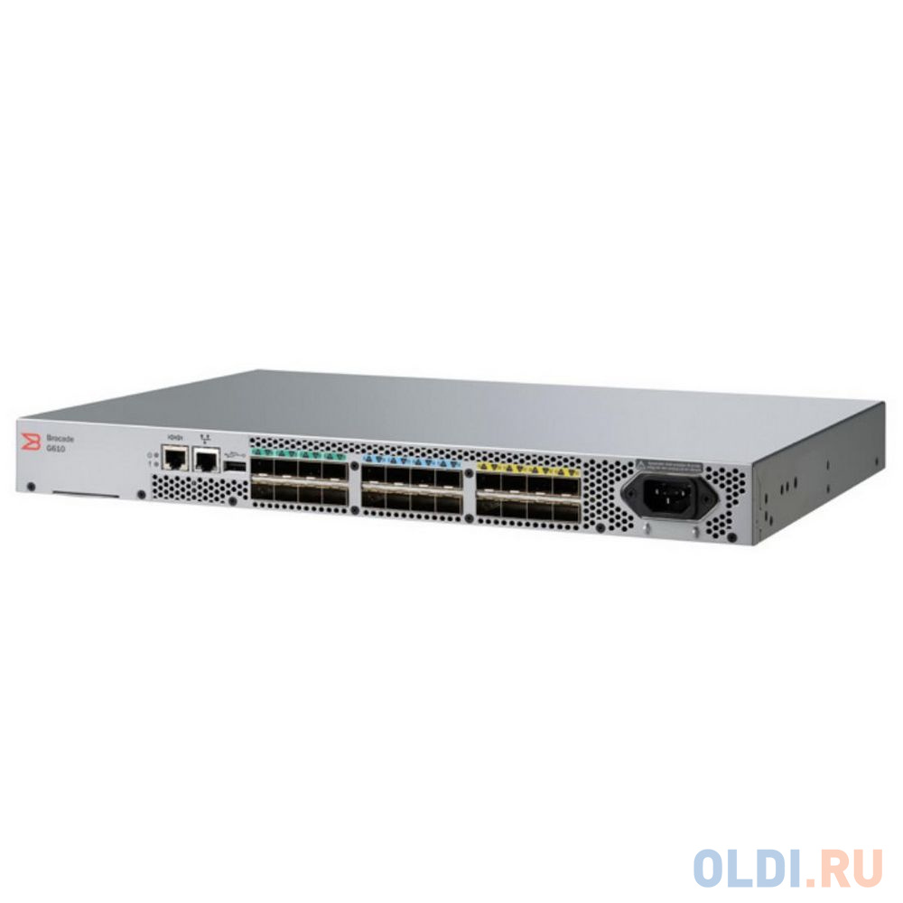 Brocade G610S 24-port FC Switch, 8-port licensed, 8x 32Gb SWL SFP+, 1 PS, Rail Kit  (+Рельса белая коробка)