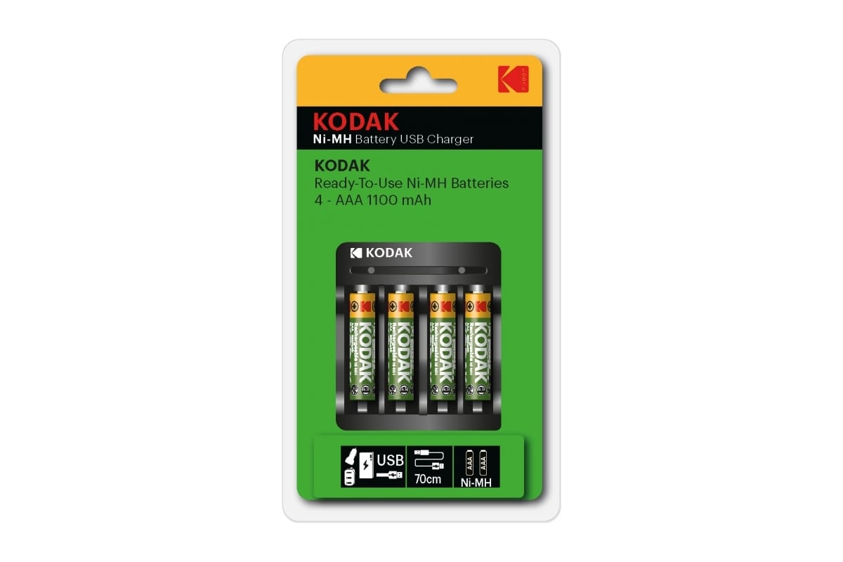 Зарядное устройство для аккумуляторов KODAK Overnight charger, 4xNi-Mh размерами AA и AAA, 4xAAA 1100 mAh, черный (Б0056004)