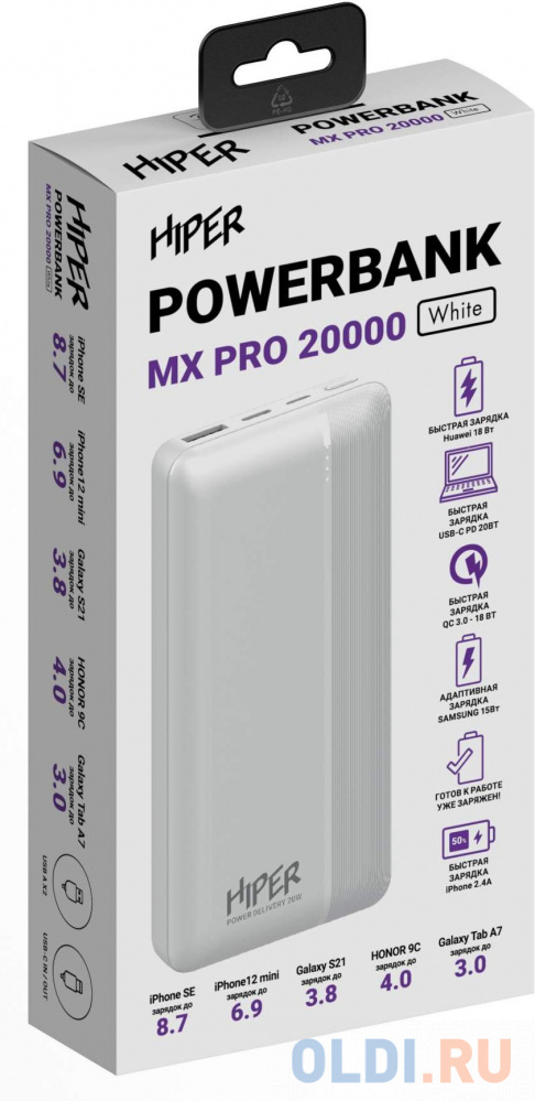 Внешний аккумулятор Power Bank 20000 мАч HIPER MX PRO 20000 белый в Москвe