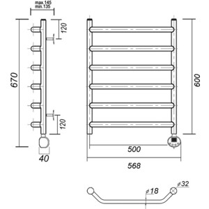 Полотенцесушитель электрический Domoterm Лаура П6 500x600 ER справа