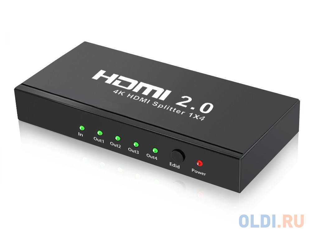 Разветвитель HDMI 4K Splitter ORIENT HSP0104HL-2.0, 1-4, HDMI 2.0/3D, UHDTV 4K/ 60Hz (3840x2160)/HDTV1080p, HDCP2.2, EDID управление, внешний БП 5В/2