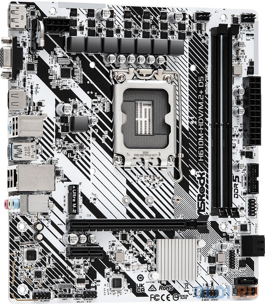 Материнская плата Asrock H610M-HDV/M.2+ D5 Soc-1700 Intel H610 2xDDR5 mATX AC`97 8ch(7.1) GbLAN+VGA+HDMI+DP