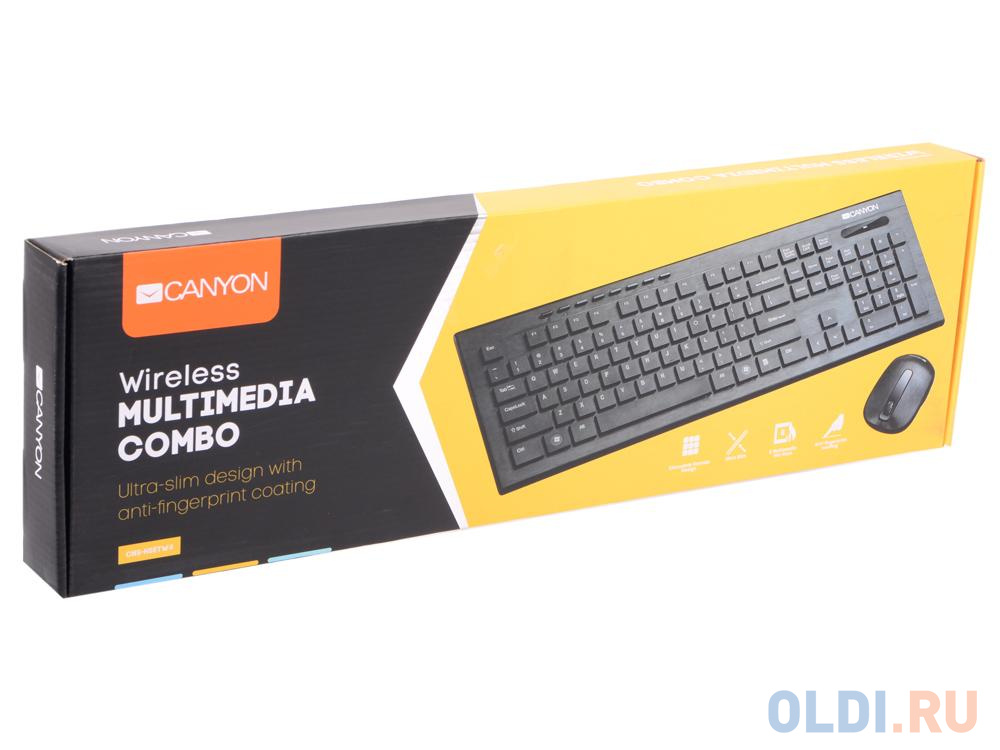 Клавиатура CANYON CNS-HSETW4-RU, Multimedia 2.4GHZ wireless combo-set, 104 keys, slim and brushed finish design, chocolate key caps, RU layout (black)