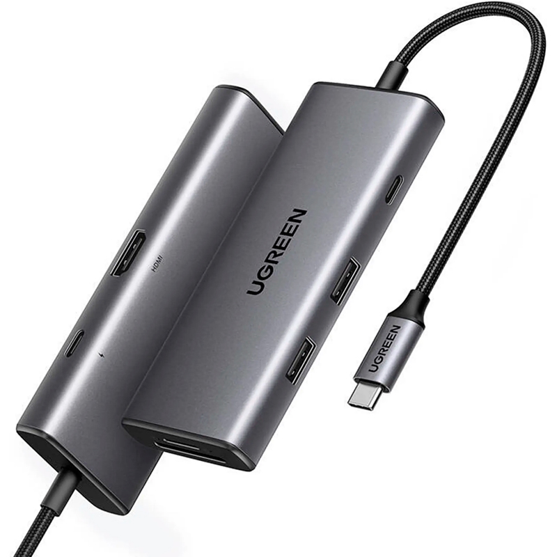 Конвертер Ugreen CM498 USB-C - HDMI+2xUSB 3.2 A+ USB-C 3.2+SD/TF+PD Grey 15531