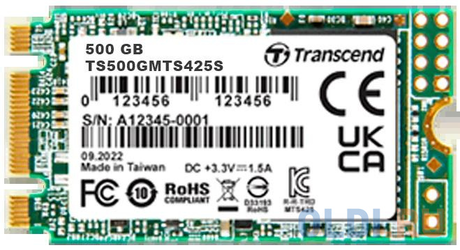 Твердотельный накопитель SSD M.2 Transcend 500Gb MTS425 &lt;TS500GMTS425S&gt; (SATA3, up to 530/480MBs, 3D NAND, 180TBW, 22x42mm)