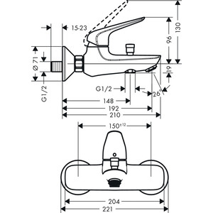 Комплект смесителей Hansgrohe Novus с душевым гарнитуром, хром (71040000, 71030000, 26275000)