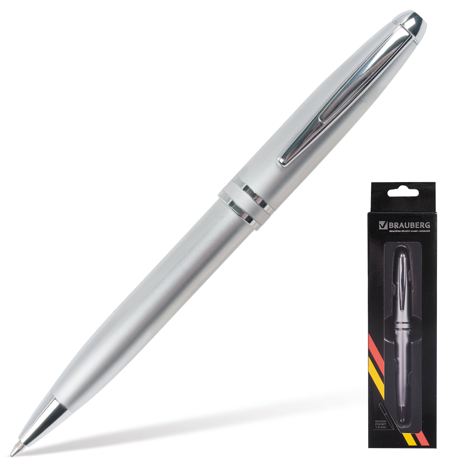 Ручка бизнес-класса шариковая BRAUBERG Oceanic Silver, корпус серебристый, узел 1 мм, линия письма 0,7 мм, синяя, 140723