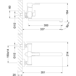 Смеситель для ванны Lemark Evitta с душем, хром (LM0551C, LM8063C)