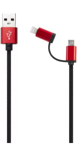 Дата-кабель Red Line LX01 2 in 1, USB - microUSB+8-pin, нейлоновая оплетка, черный УТ000017254