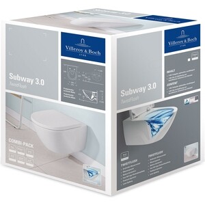 Унитаз подвесной безободковый Villeroy Boch Subway 3.0 с сиденьем микролифт (4670TS01)