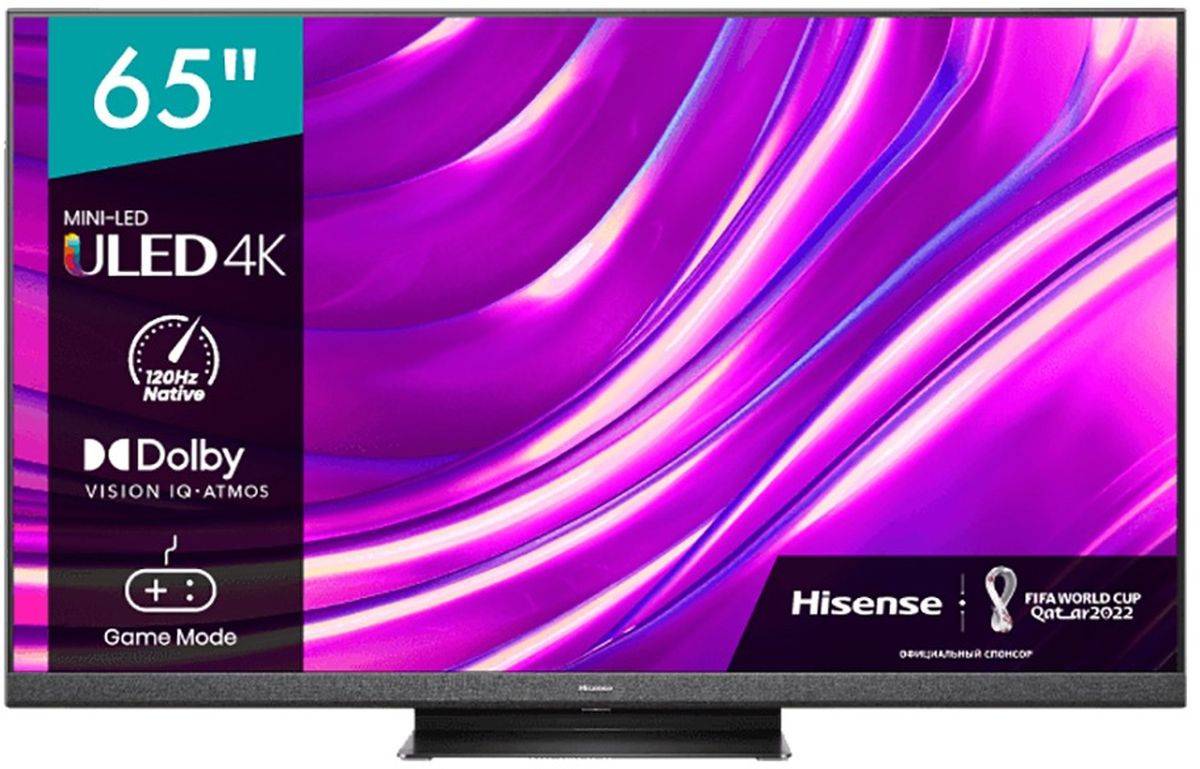 Телевизор Hisense 65U8HQ, 65", MiniLED, 4K Ultra HD, VIDAA, темно-серый