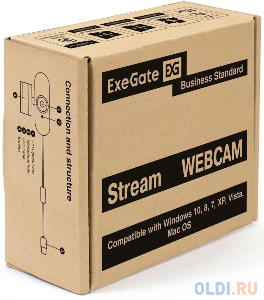 Веб-камера ExeGate Stream HD 4000 4K UHD T-Tripod (матрица 1/3" 8 Мп, 3840x2160, 32fps, 4-линзовый объектив (стекло), автофокус, шторка, USB, мик в Москвe