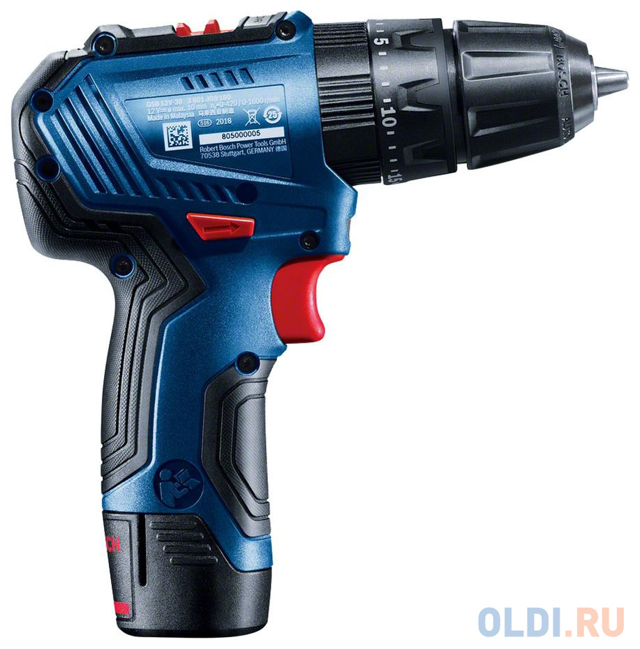 Аккумуляторный шуруповерт BOSCH  GSB 12V-30 кейс, 2x2.0 Ач, 06019G9120