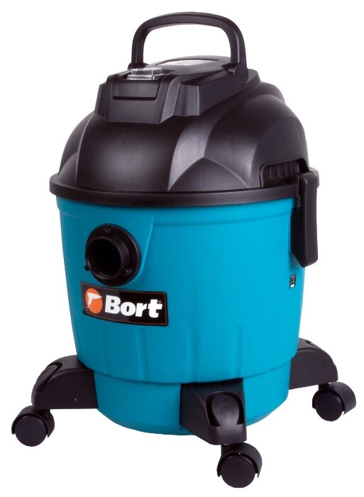 Строительный пылесос Bort BSS-1218, сетевой, 1.2 кВт, влажная, сухая уборка, объем пылесборника 18 л, мешок, диаметр шланга 3.2 см, длина шланга 2 м, 6.3 кг