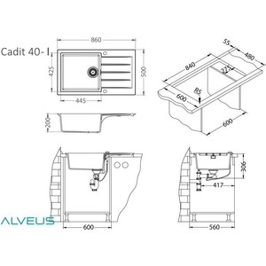 Кухонная мойка Alveus Cadit 40 granital, concrete (1132030)