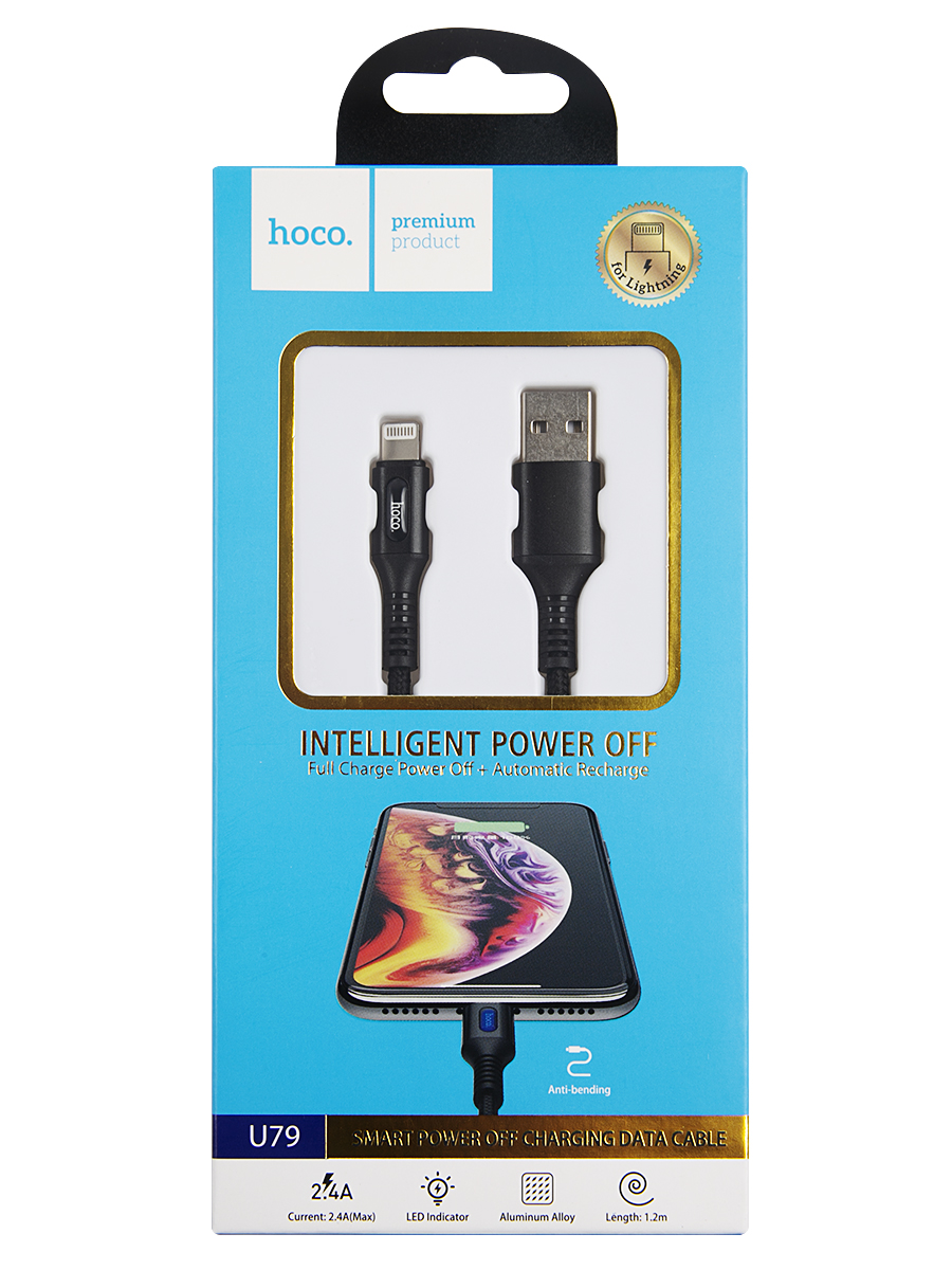 Дата-кабель Hoco U79 Admirable, USB - Lightning, Smart Power Off, черный (24250)