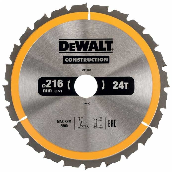 Диск пильный по дереву DeWalt DT1952-QZ 216x30