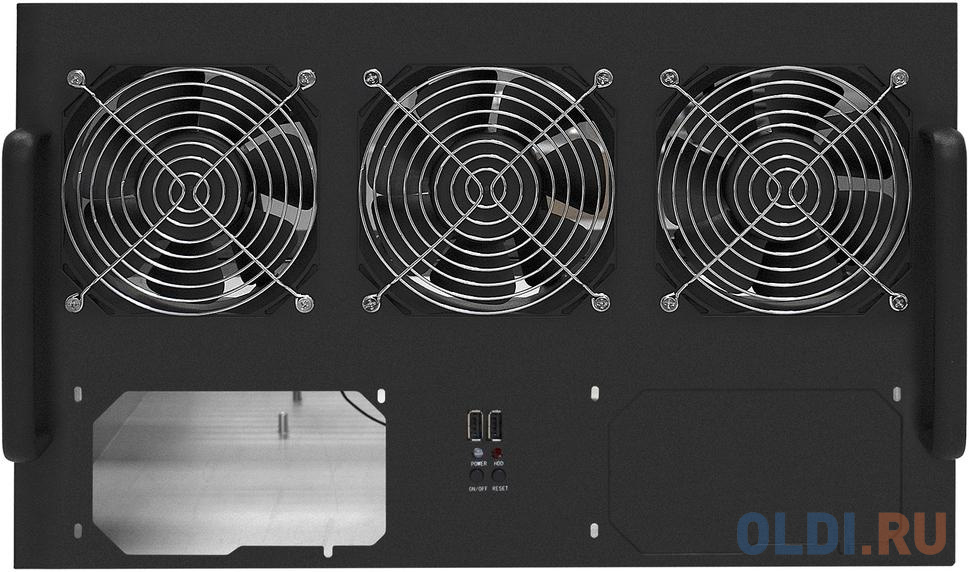 Корпус для майнинга ExeGate Pro 6-470 <без БП, 2*USB, 3*fan 120мм, места под: 6 видеокарт, 2 БП>